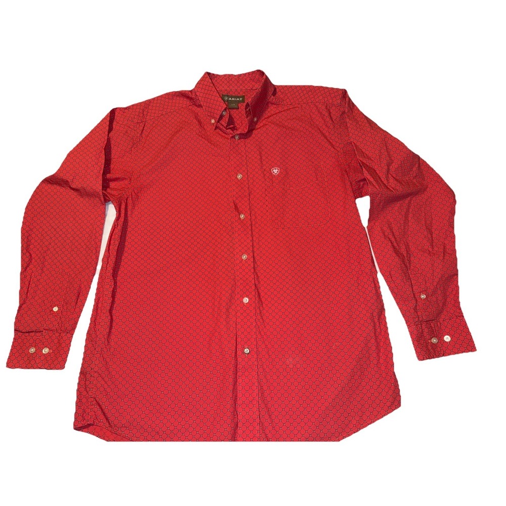 ARIAT Red White Diamond Shape Button Down Stretch Shirt size 2XL Mens